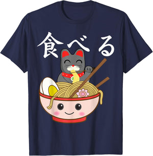 Ramen Cat Japanese Kawaii Otaku T-Shirt - T-Shirt | Navy