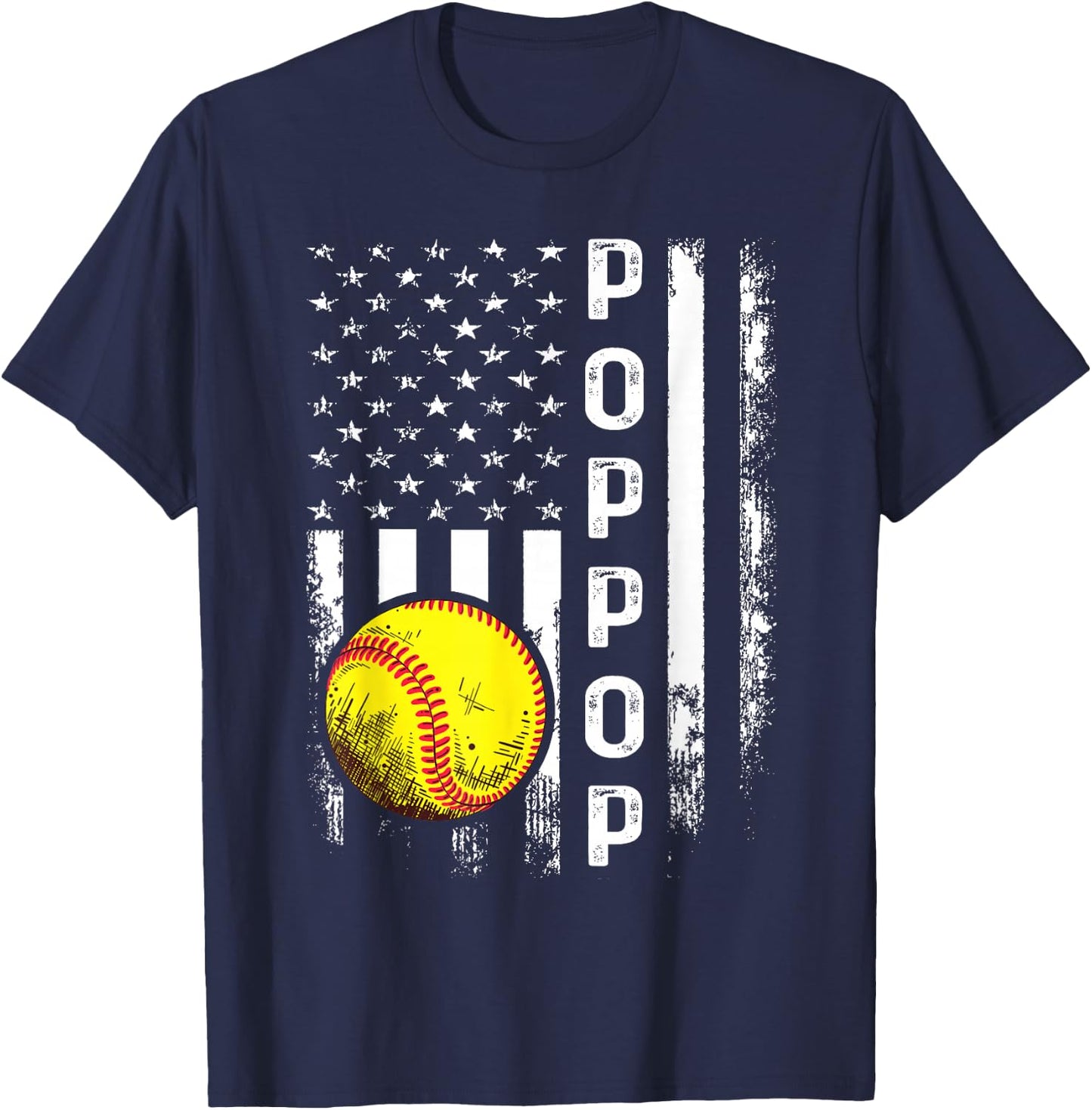 Softball Poppop America Flag Men Women Vintage Christmas T-Shirt - T-Shirt | Navy