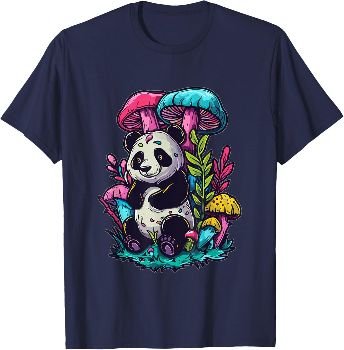 Trippy EDM Mushroom Art Party Panda T-Shirt - T-Shirt | Navy