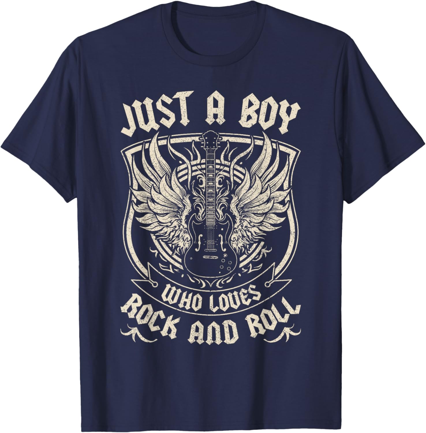Rock Band Rock Concert Just A Boy Who Loves Rock And Roll T-Shirt - T-Shirt | Navy