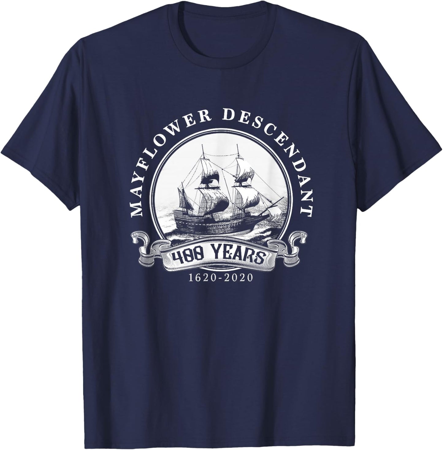 Mayflower Descendant 400 Years 1620 2020 Vintage Ship T-Shirt - T-Shirt | Navy