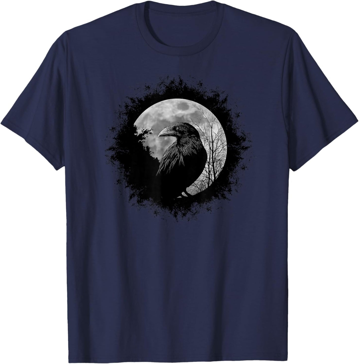 Black Crow Mystical Raven at Full Moon T-Shirt - T-Shirt | Navy