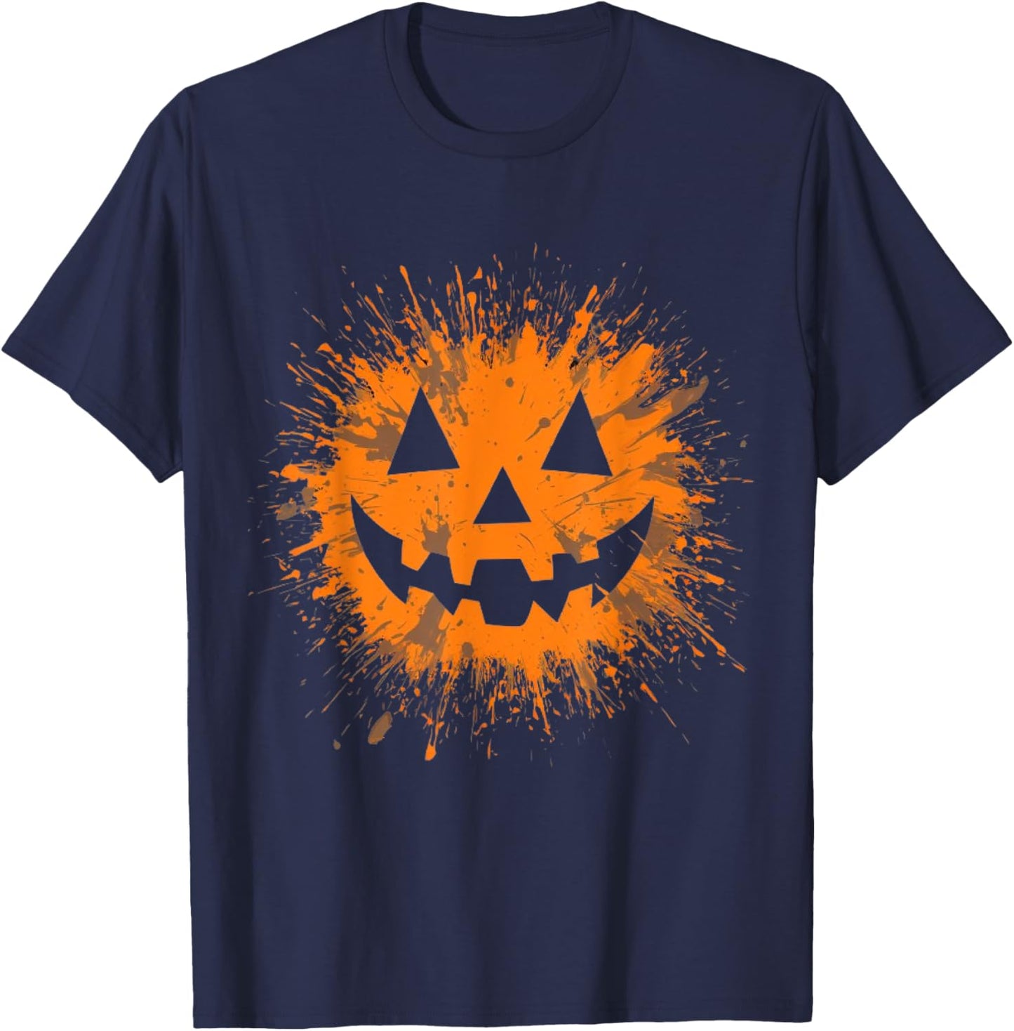 Orange Tie Dye Jack O Lantern Face Halloween T-Shirt - T-Shirt | Navy