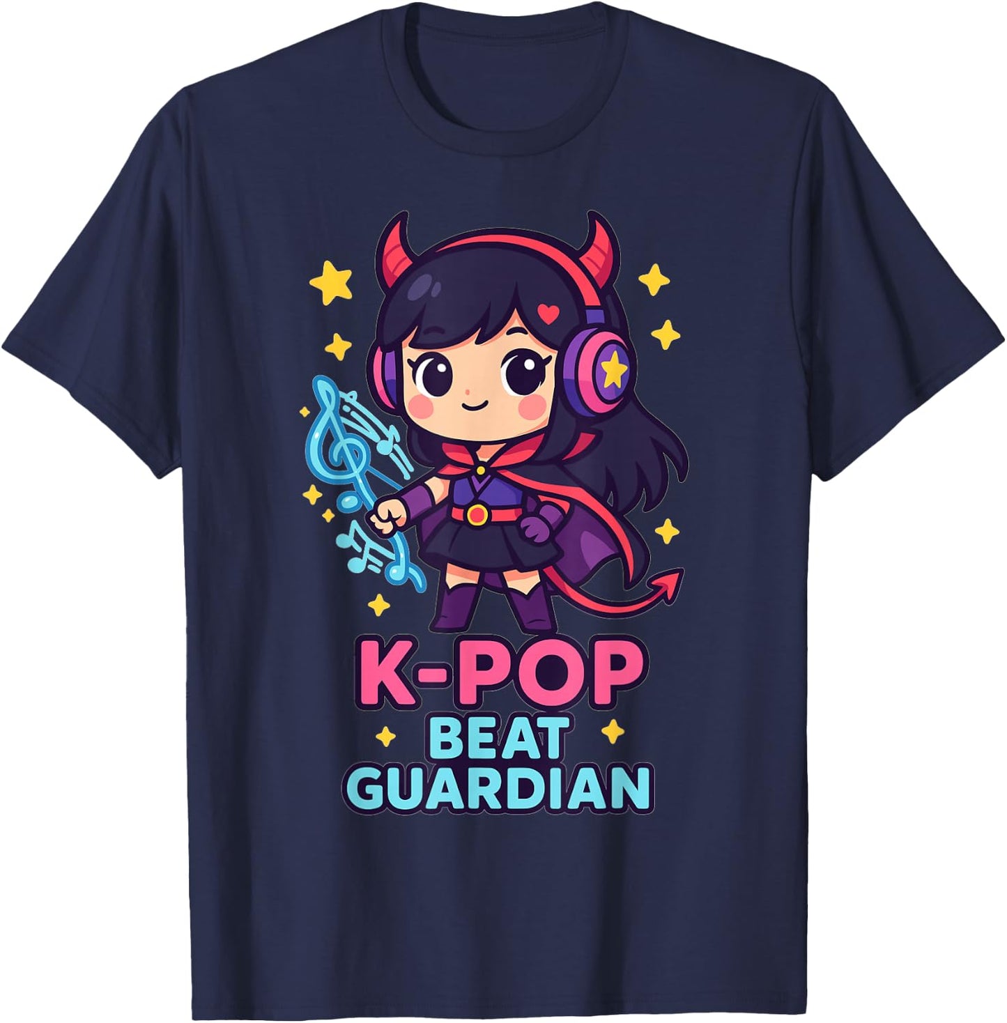 K-Pop Beat Guardian – Cute Chibi Anime Girl with Headphones T-Shirt - T-Shirt | Navy