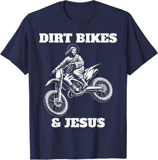 Funny Jesus Christ Dirtbike Motorcross Motocross Dirt Bike T-Shirt - T-Shirt | Navy