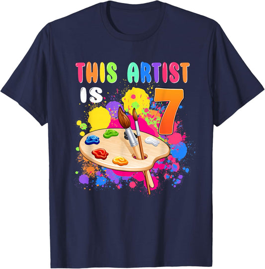 This Artist Is 7 Birthday Party 7th Little Art Painting T-Shirt - T-Shirt | Navy