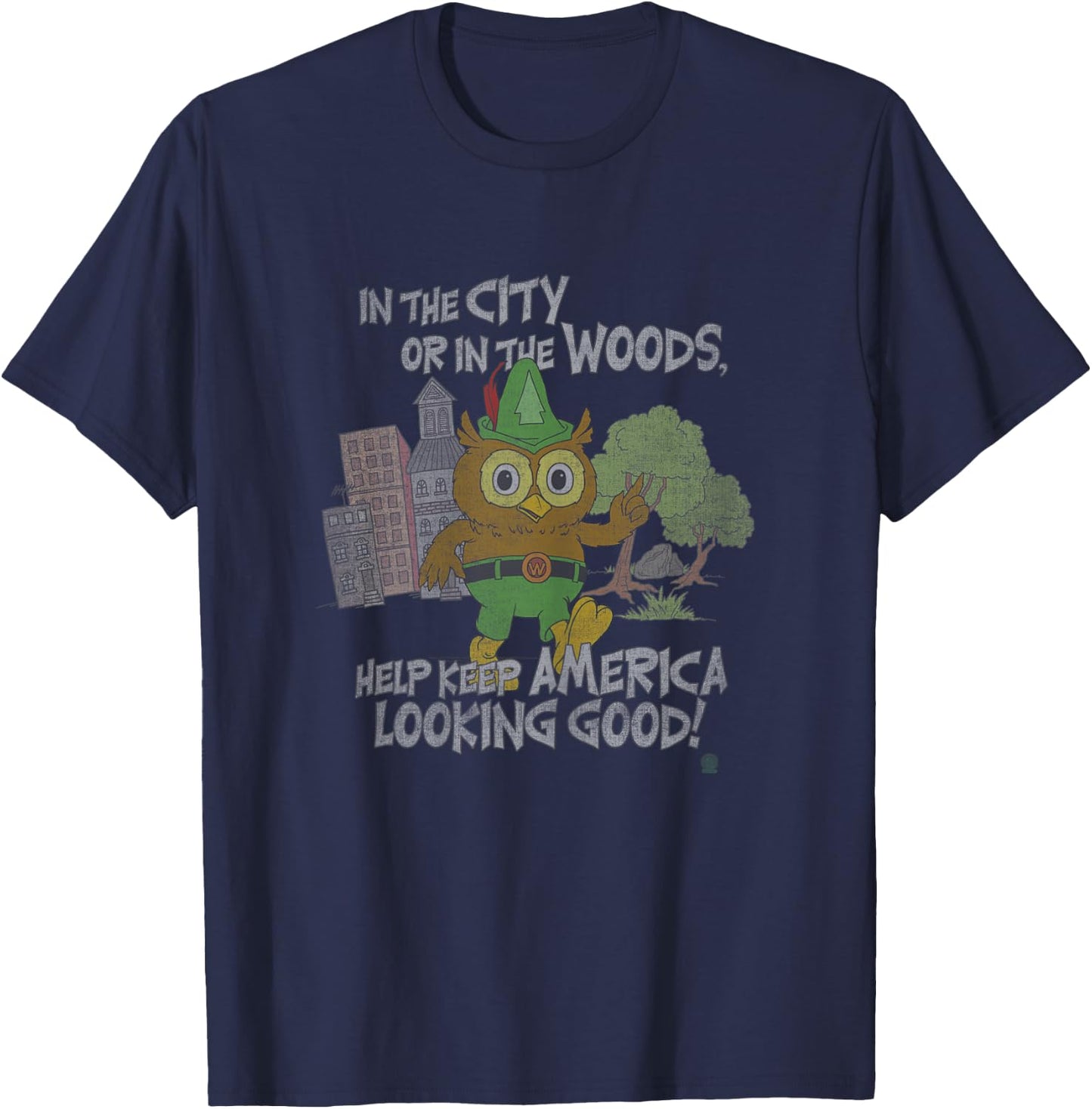 Woodsy Owl Keep America Looking Good Faded Vintage T-Shirt - T-Shirt | Navy