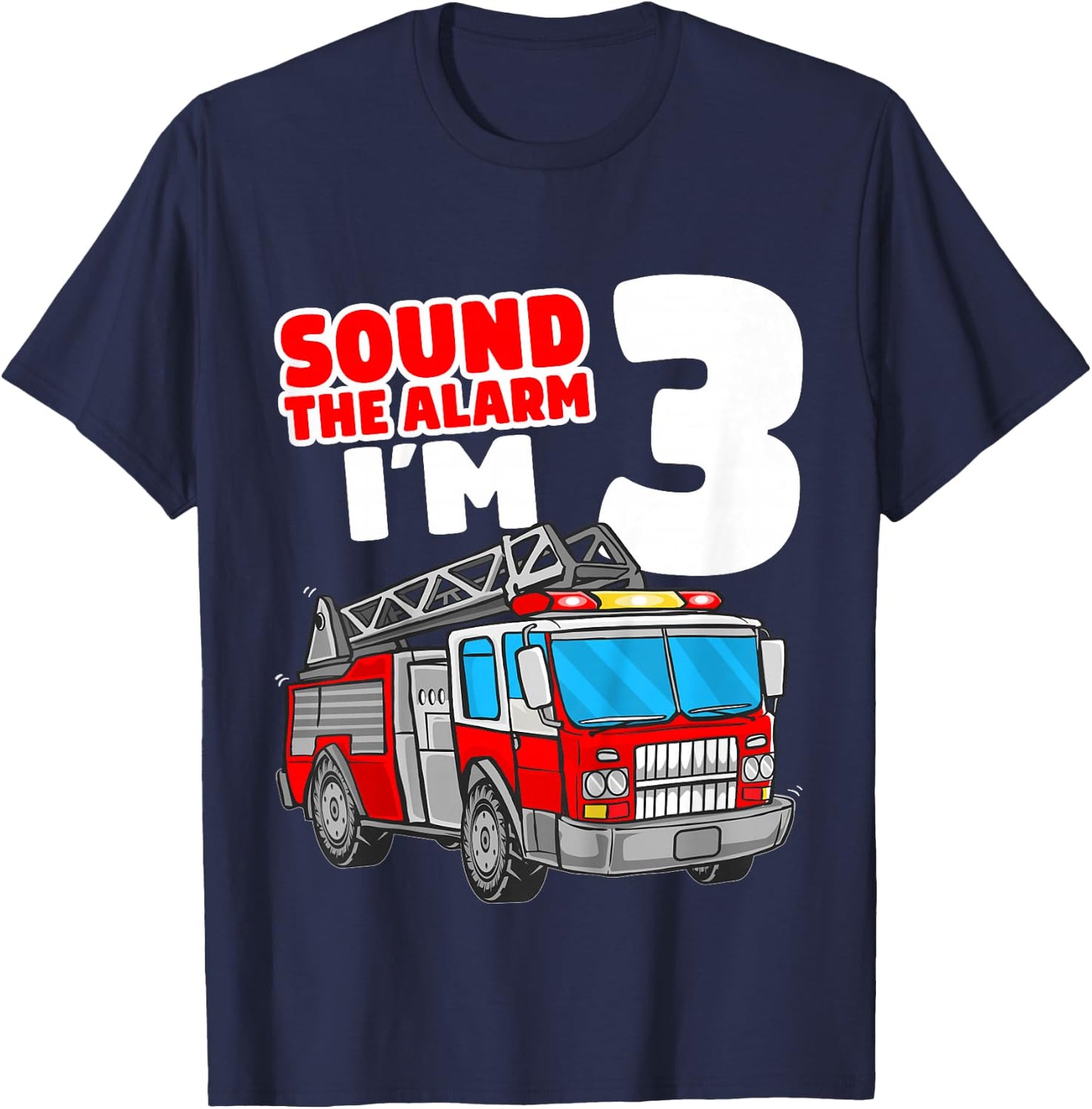 Kids Fire Truck 3 Year Old Firefighter 3rd Birthday Boy Toddler T-Shirt - T-Shirt | Navy