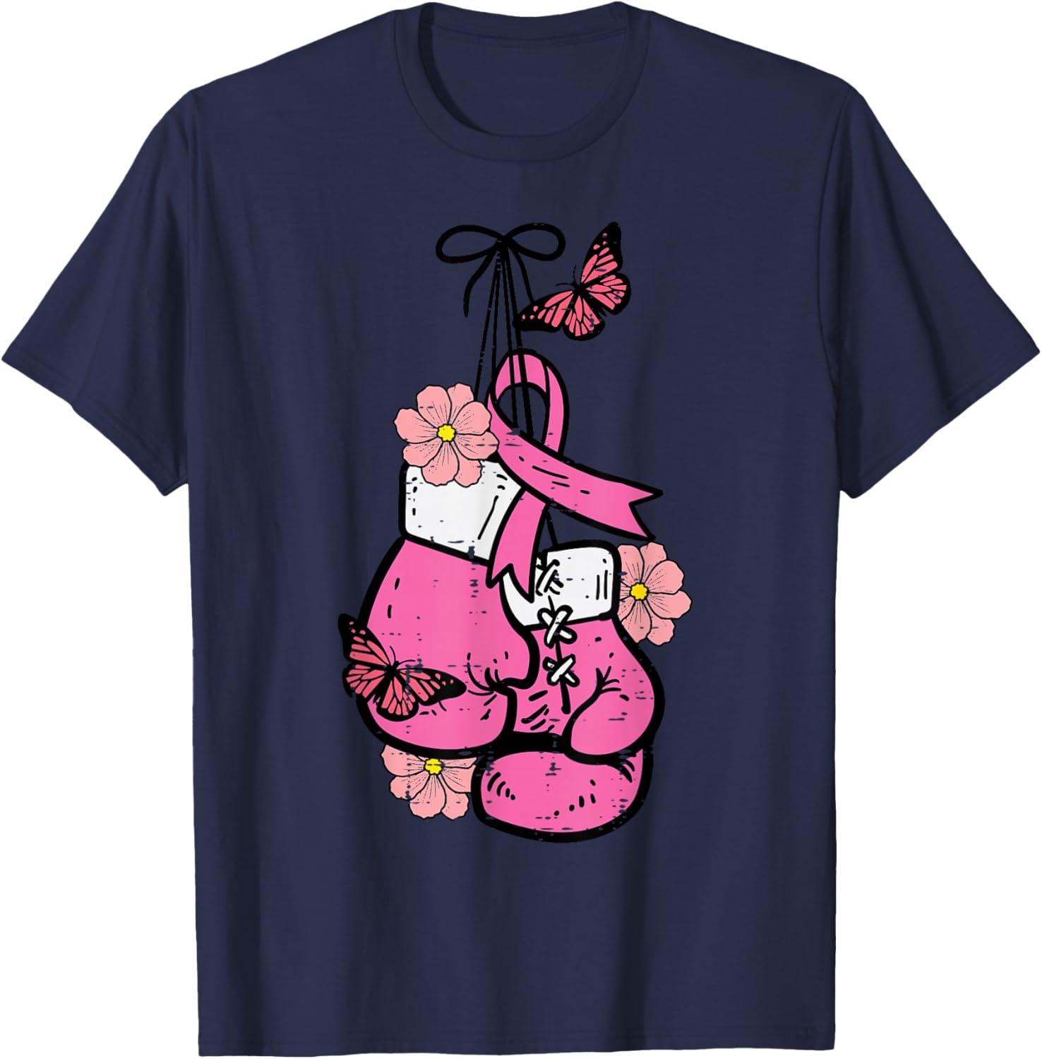 Breast Cancer Boxing Glove Pink Ribbon Awareness Fight Women T-Shirt - T-Shirt | Navy