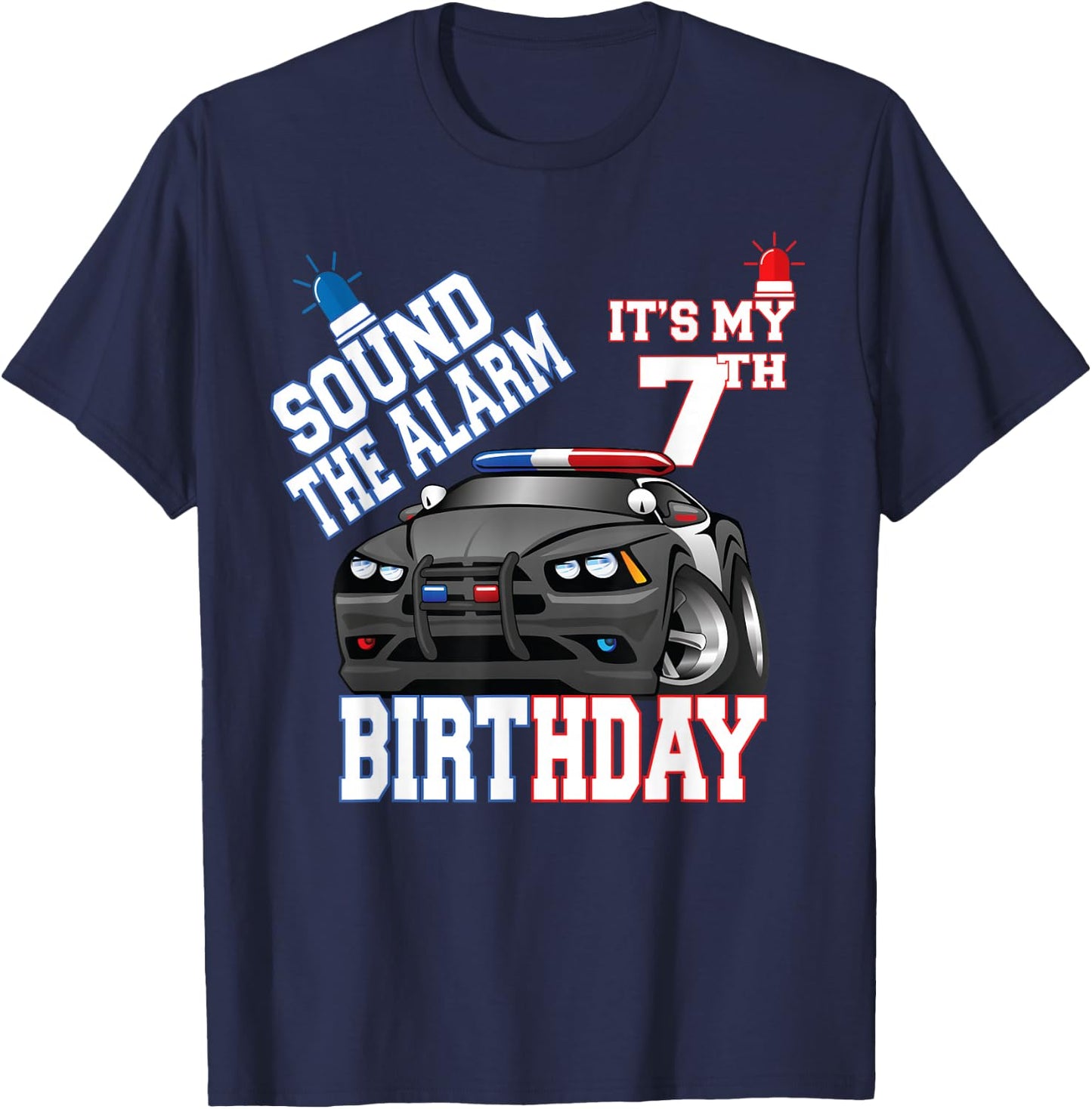 Sound The Alarm It's My 7th Birthday 7 Years Old Policeman T-Shirt - T-Shirt | Navy