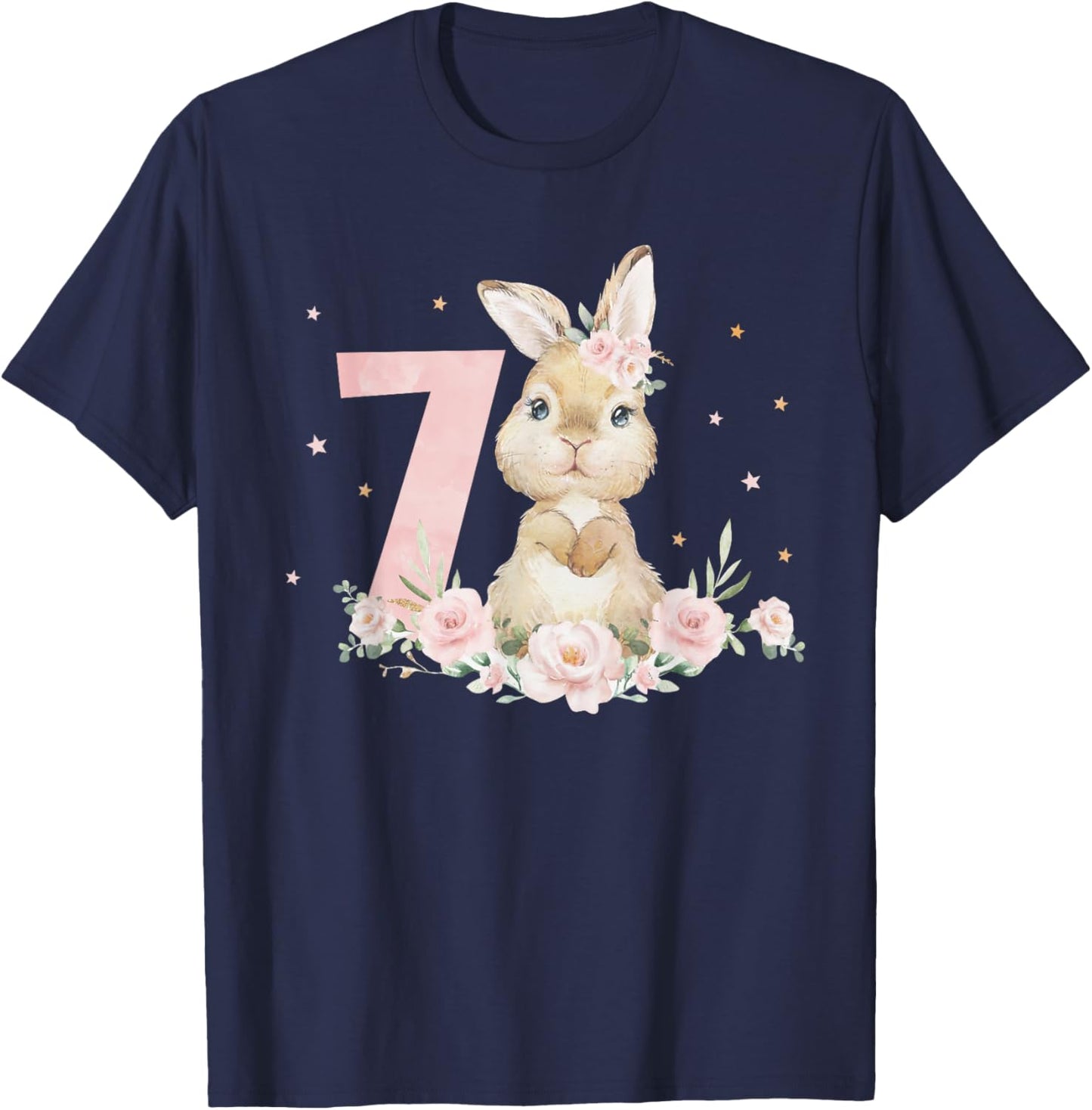 Adorable Rabbit Bunny 7th Birthday Outfit Girl 7 Year Old T-Shirt - T-Shirt | Navy