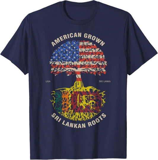 American Grown Sri Lankan Roots Sri Lanka Flag T-Shirt - T-Shirt | Navy