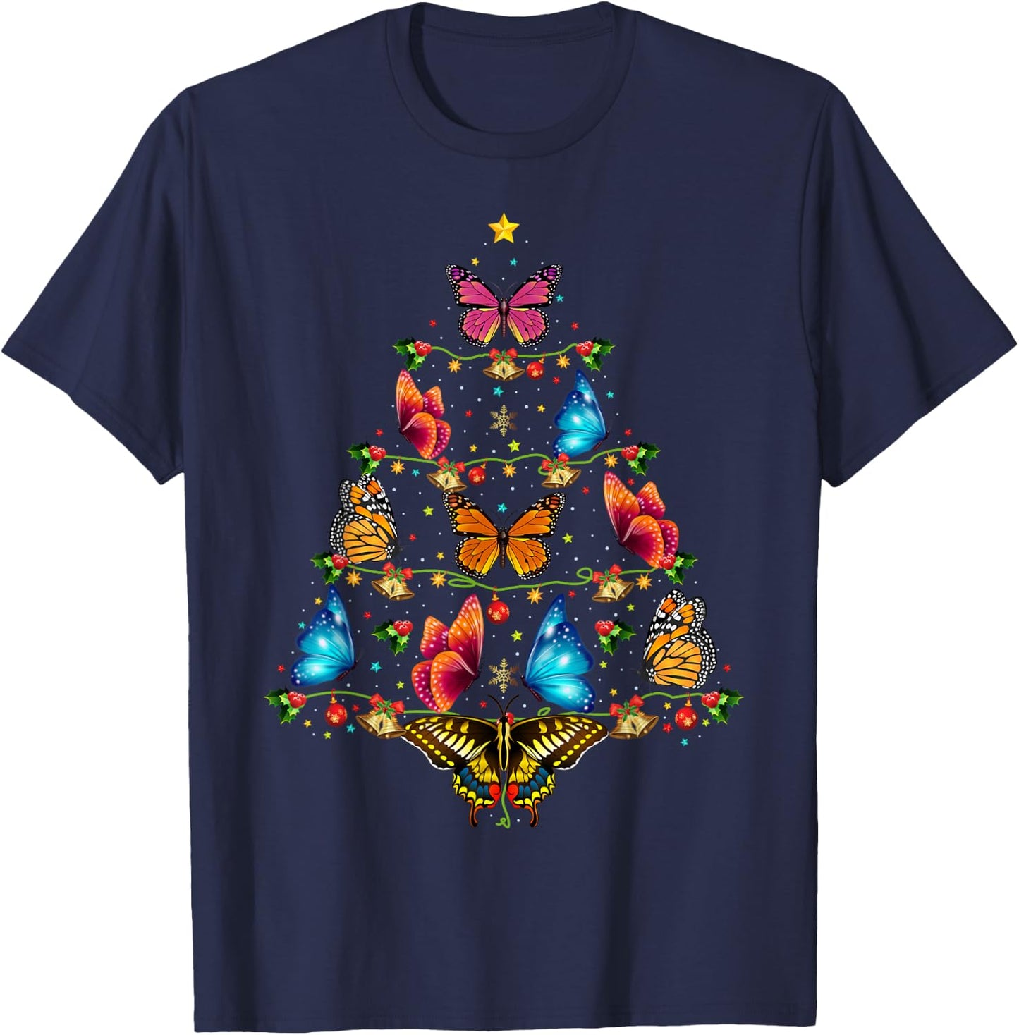 Butterfly Bird Lover Xmas Gift Butterfly Christmas Tree T-Shirt - T-Shirt | Navy