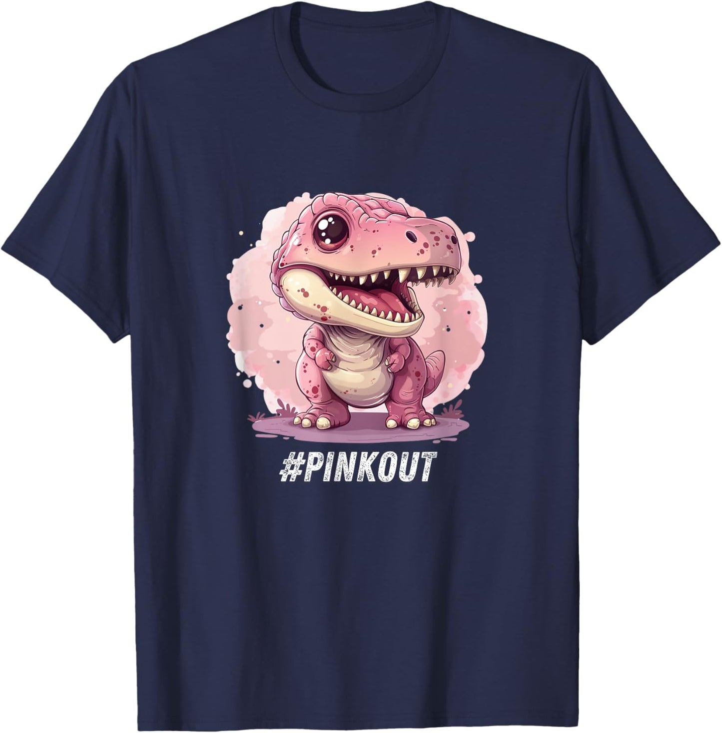 Breast Cancer Awareness Dinosaur Lover Chemo Pink Ribbon T-Shirt - T-Shirt | Navy