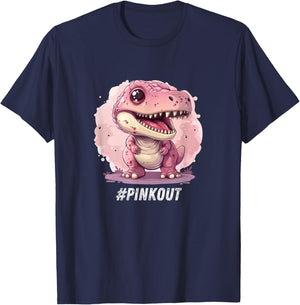 Breast Cancer Awareness Dinosaur Lover Chemo Pink Ribbon T-Shirt - T-Shirt | Navy