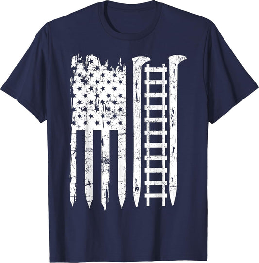 Railroad Spike American Flag Train Gift Railway Workers T-Shirt - T-Shirt | Navy