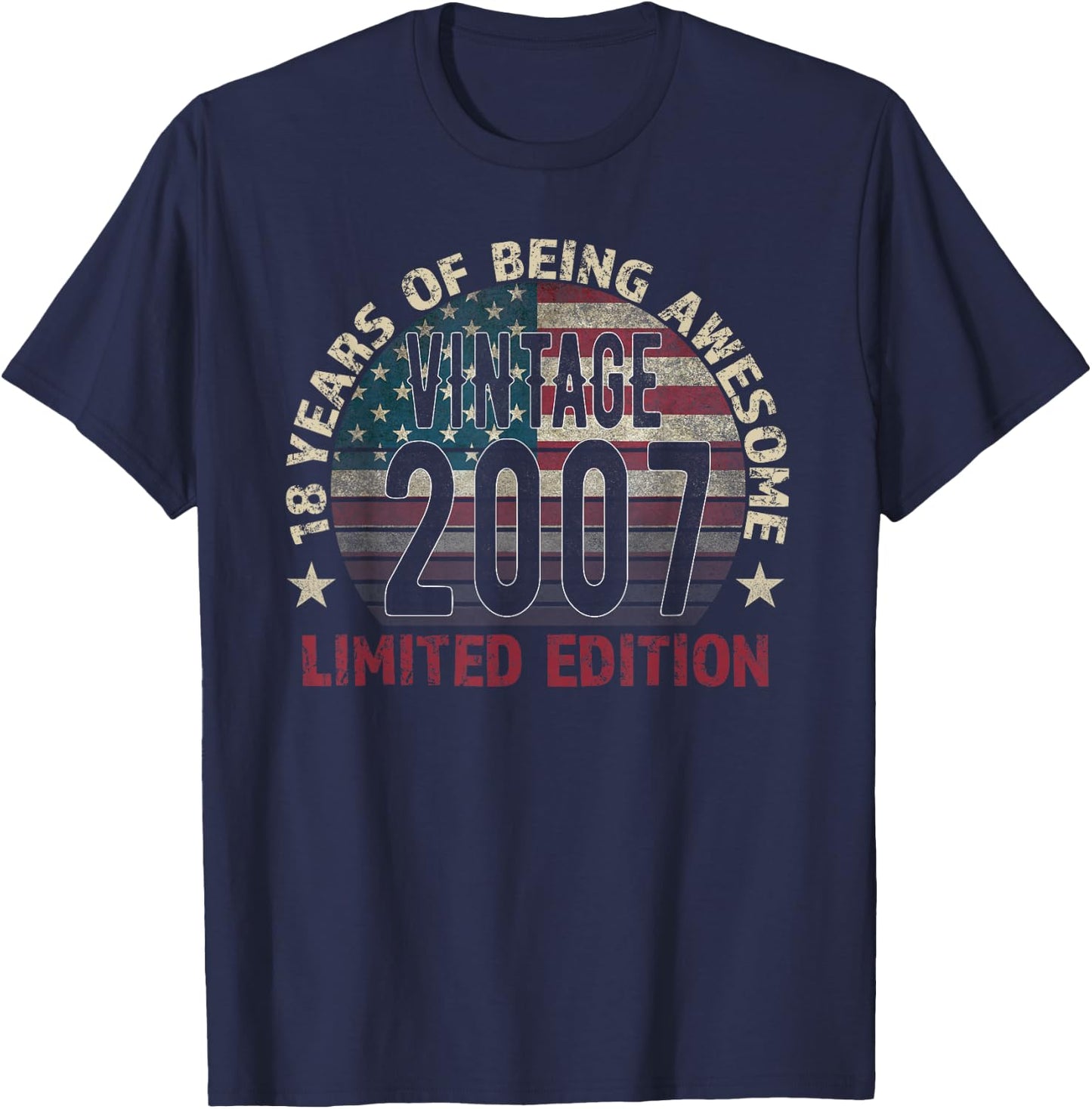18th Birthday Gift Men Vintage Born 2007 Turning 18 Year Old T-Shirt - T-Shirt | Navy