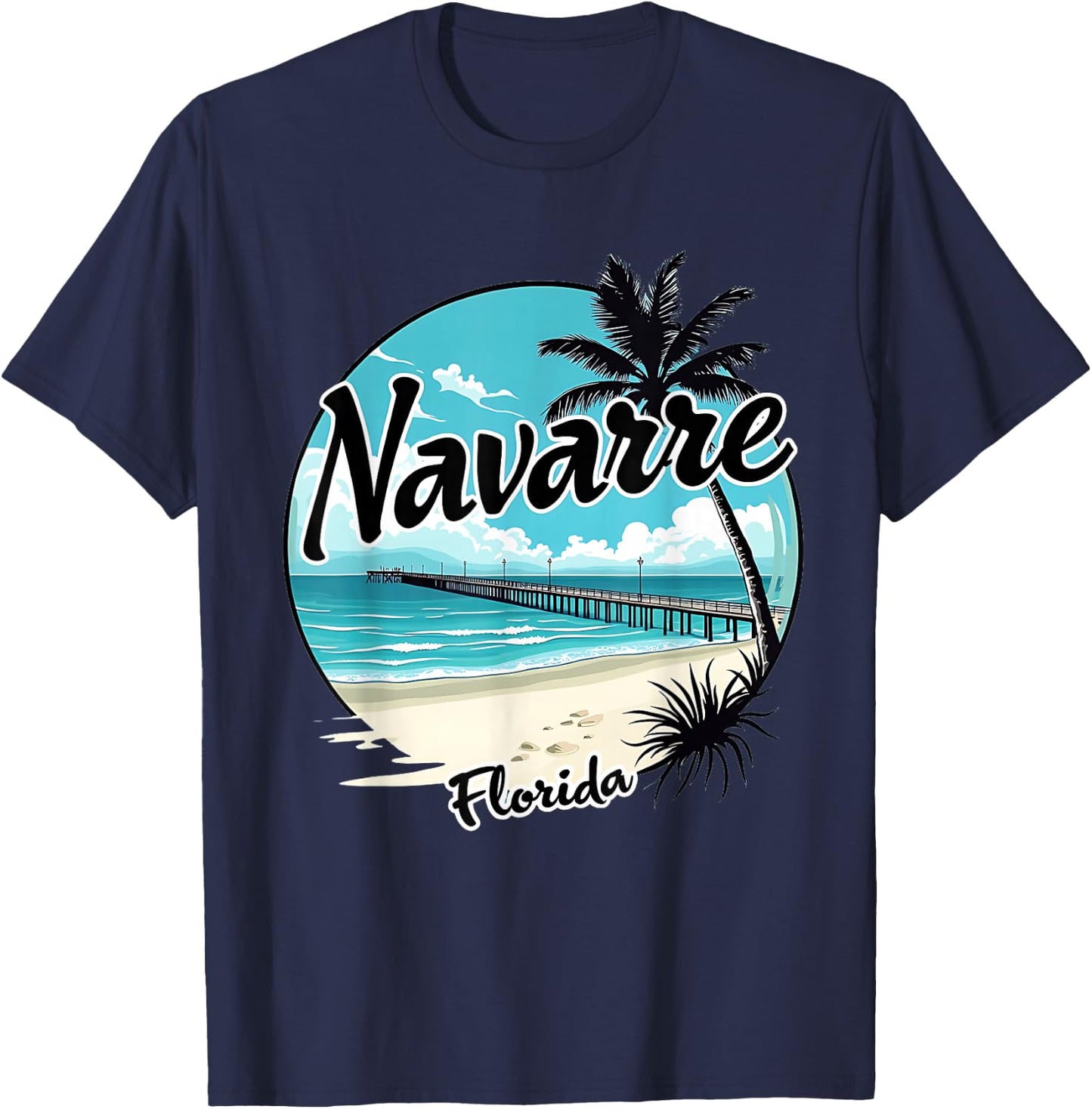 Scenic Navarre Florida Beach and Pier Art T-Shirt - T-Shirt | Navy