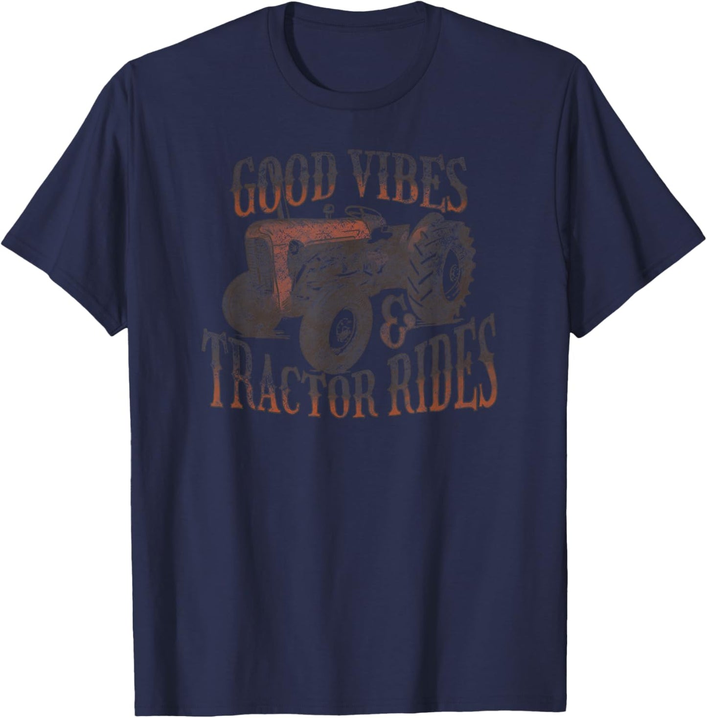 Distressed Tractor Good Vibes and Tractor Rides T-Shirt - T-Shirt | Navy