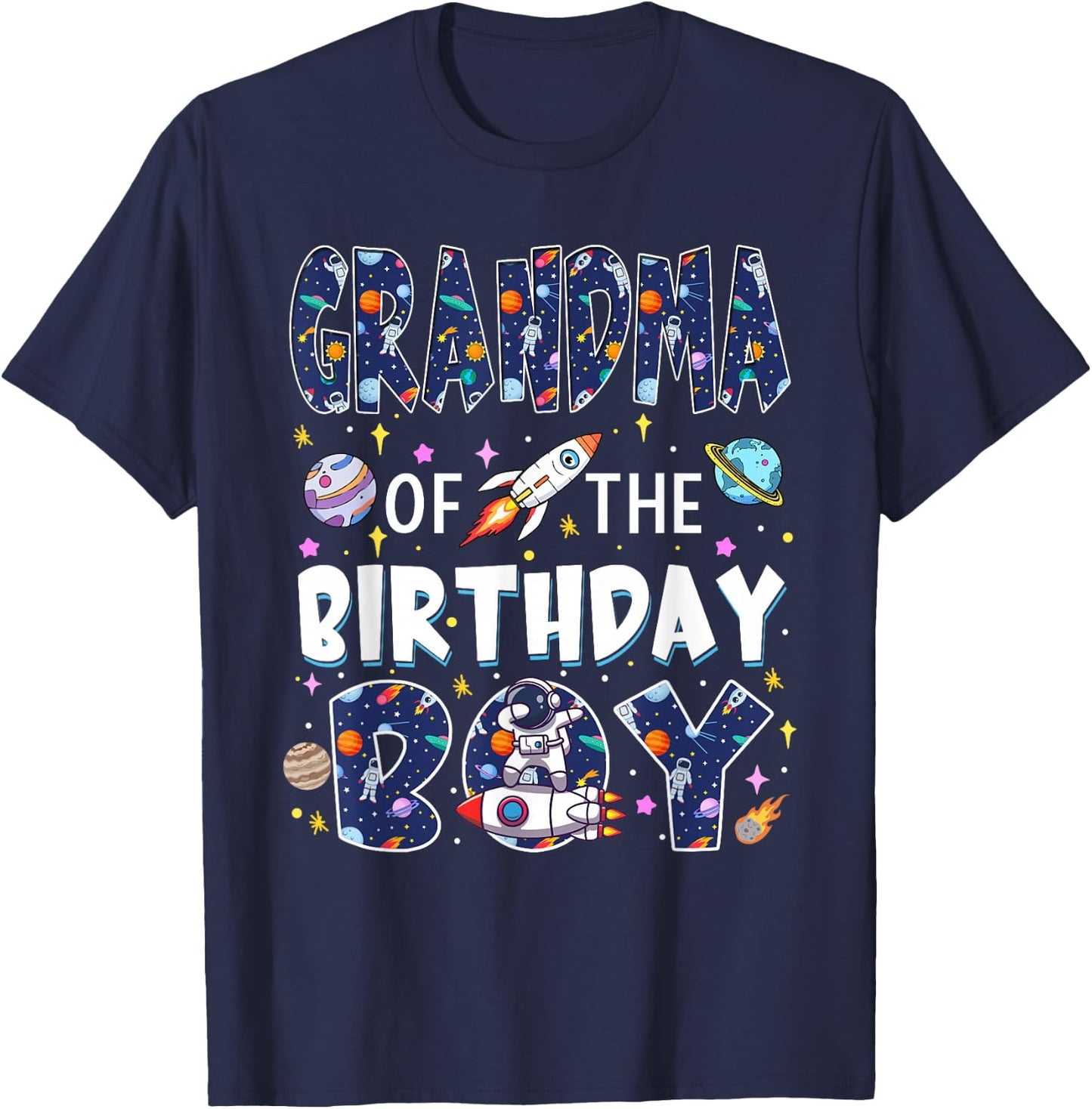 Grandma of The Birthday Boy Astronaut Family Space Planets T-Shirt - T-Shirt | Navy