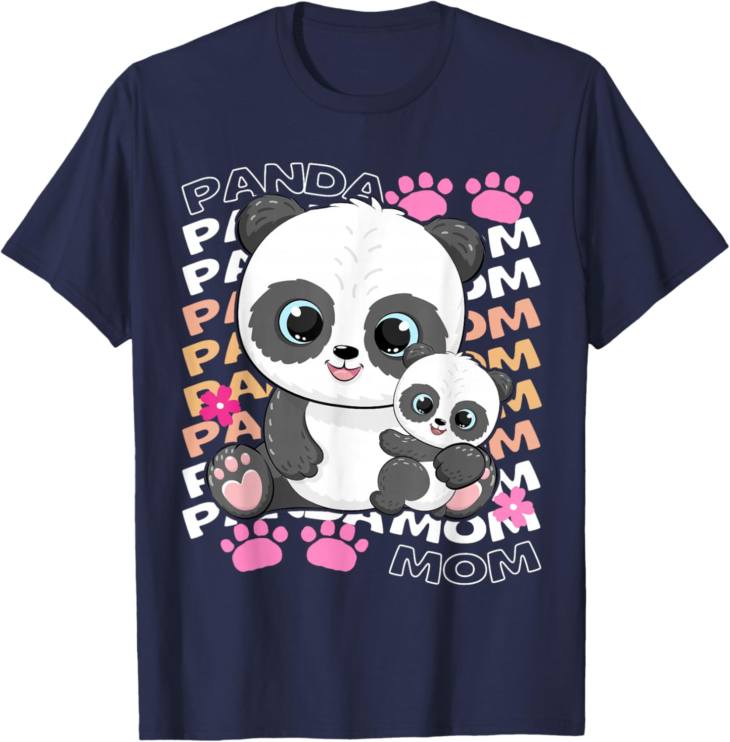 Funny Panda Mom Mothers Day Panda Paw Flower Family Matching T-Shirt - T-Shirt | Navy