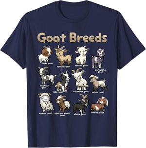 Educational Goat Shirt Goat Breeds Farm Animals of the World T-Shirt - T-Shirt | Navy
