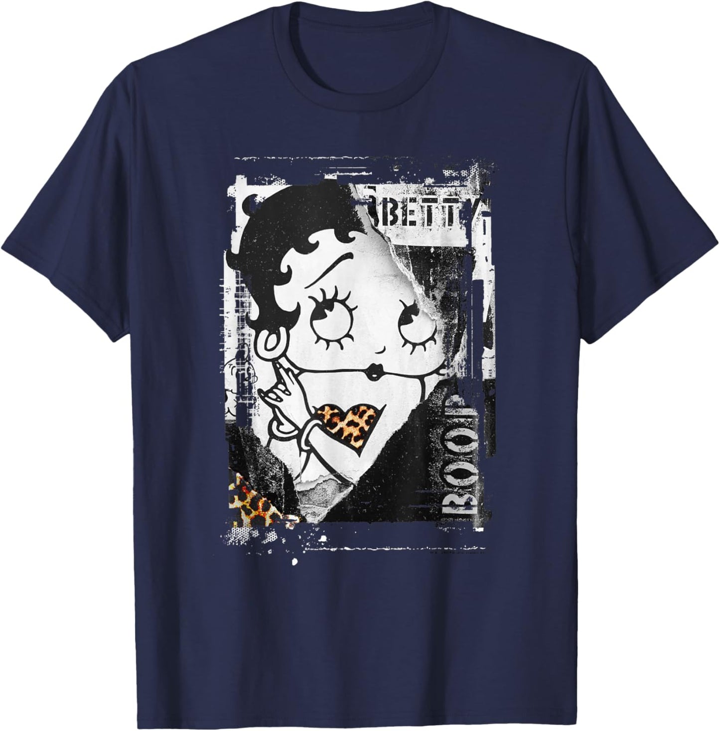 Betty Boop Distressed Punk Rock Vintage Stamp Poster Design T-Shirt - T-Shirt | Navy