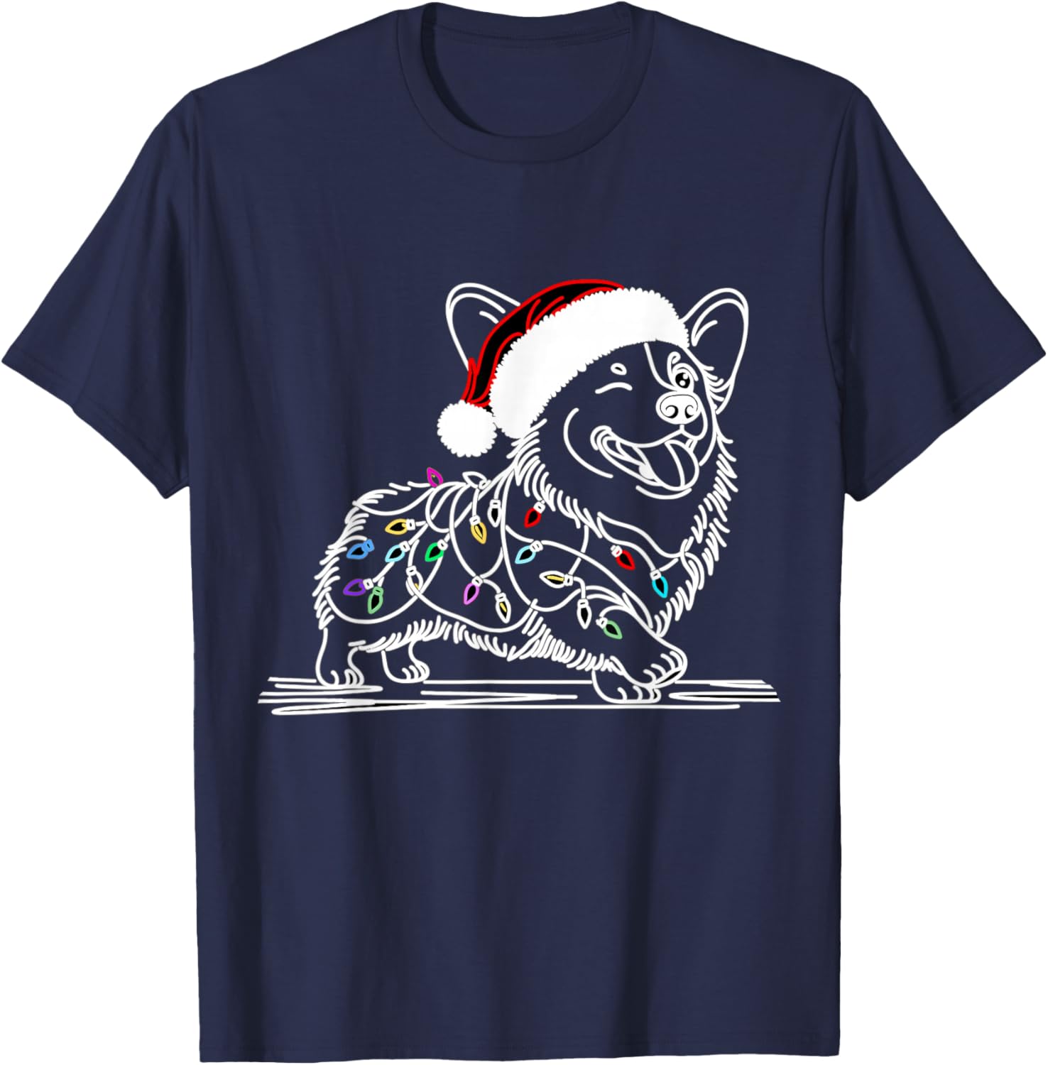 Corgi Santa Christmas Tree Lights, Funny Ugly Pajamas Women T-Shirt - T-Shirt | Navy