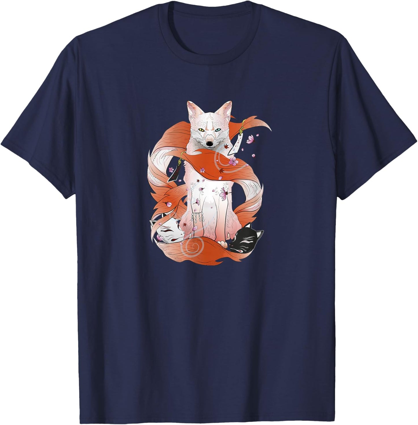 Kitsune Japanese Kami Inari Nine-Tailed Fox Fox Spirit Yokai T-Shirt - T-Shirt | Navy