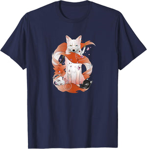 Kitsune Japanese Kami Inari Nine-Tailed Fox Fox Spirit Yokai T-Shirt - T-Shirt | Navy