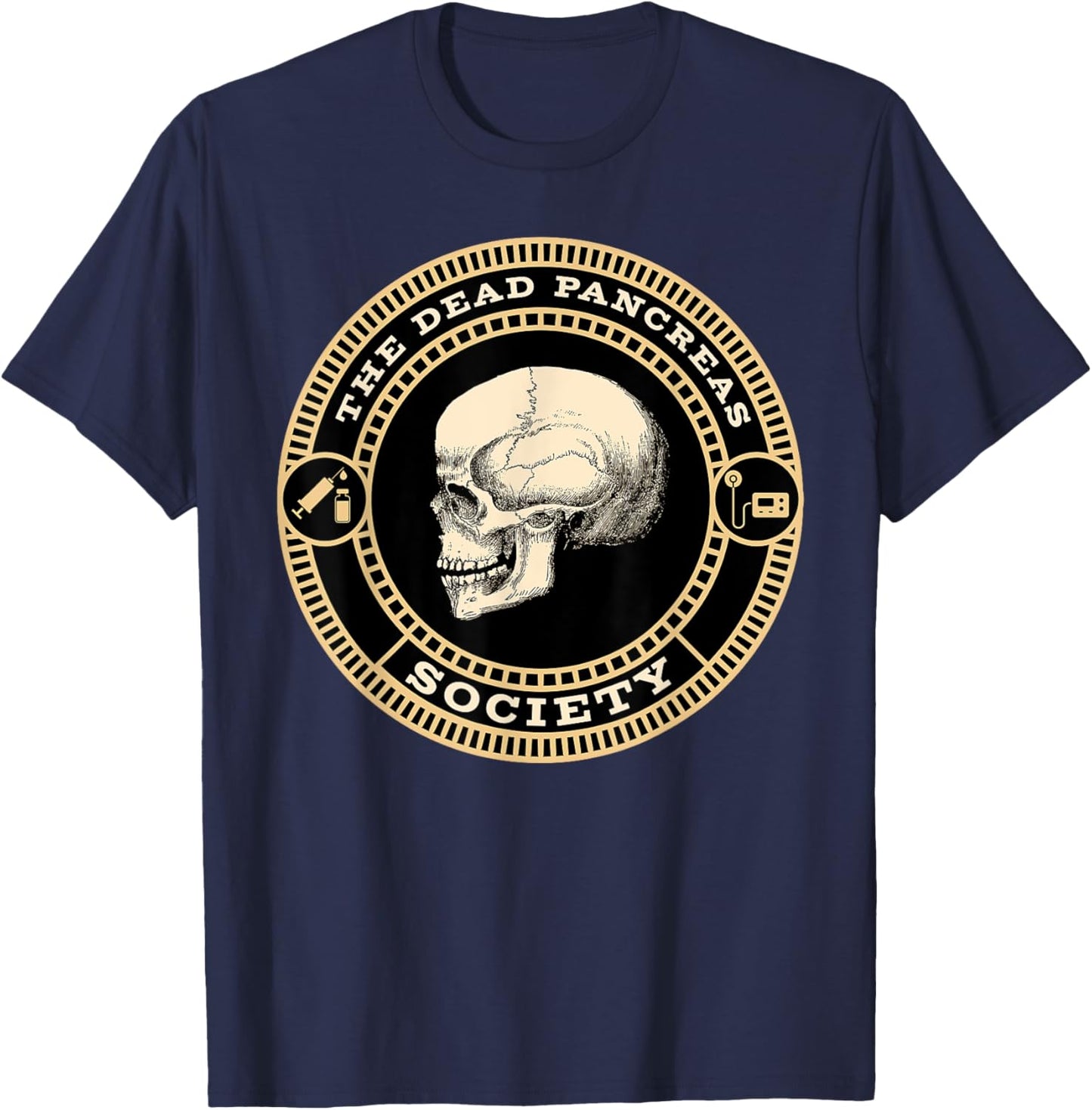 Dead Pancreas Society Type One Diabetes T1D Awareness Skull T-Shirt - T-Shirt | Navy