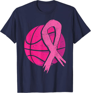 Breast Cancer Basketball Ball Pink Ribbon Carcinomas Sport T-Shirt - T-Shirt | Navy