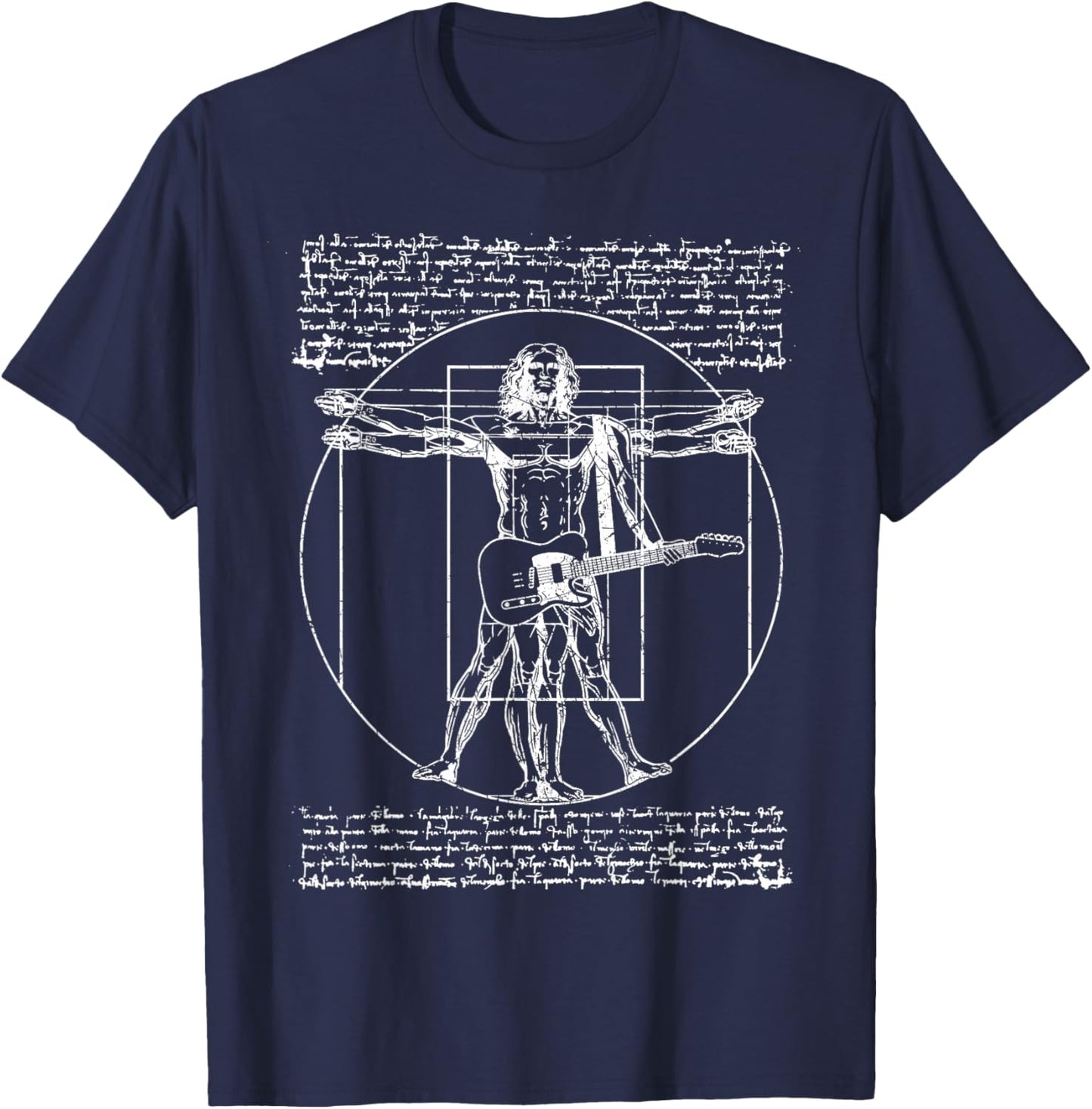 DA Vinci Vitruvian Guitar Man Rock Music Fan Rock n Roll T-Shirt - T-Shirt | Navy