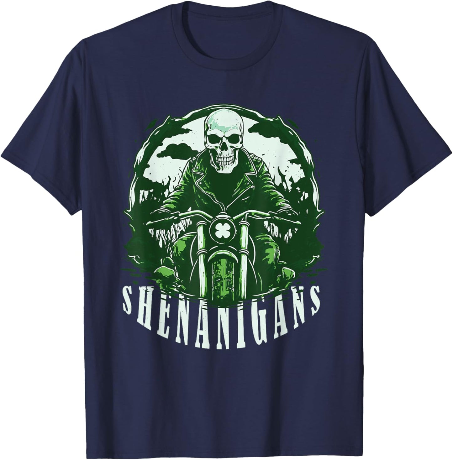 St Patrick's Day for Motorcycle Shenanigans, Irish Skull T-Shirt - T-Shirt | Navy