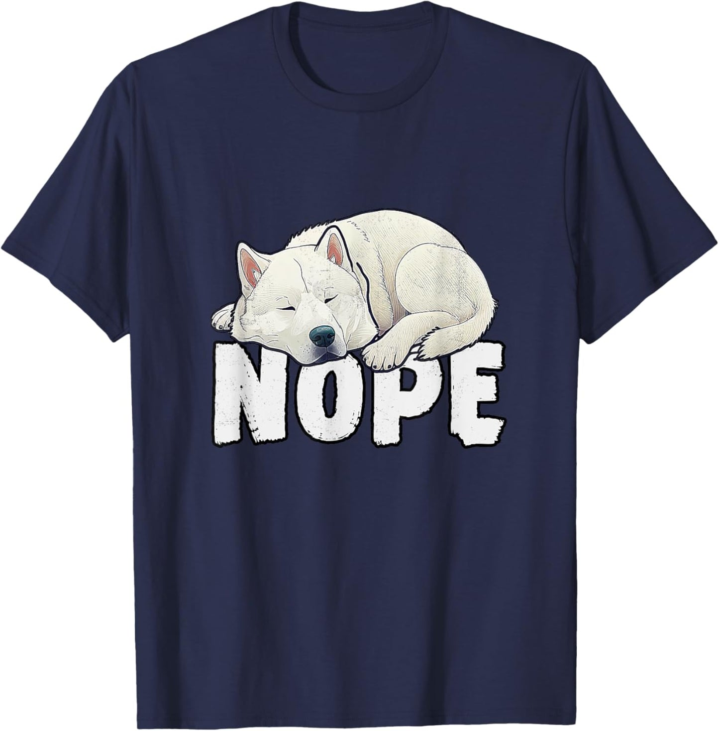 Korean Jindo Nope Funny Lazy Pet Dog Cute T-Shirt - T-Shirt | Navy