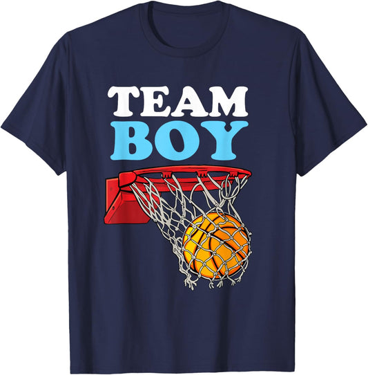 Team Boy Basketball Gender Reveal Blue Baby Shower Party T-Shirt - T-Shirt | Navy