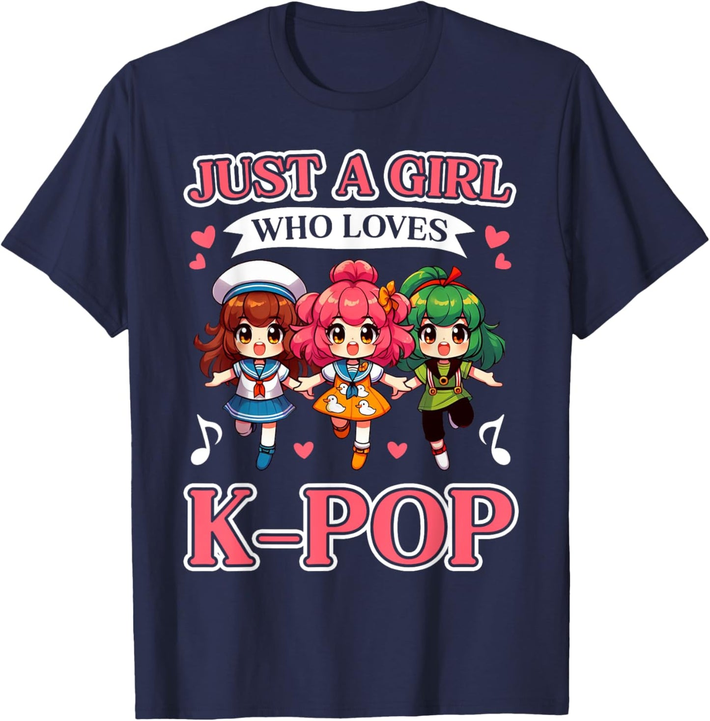 Just A Girl Who Loves K-Pop Fan Korean Music Finger Heart T-Shirt - T-Shirt | Navy