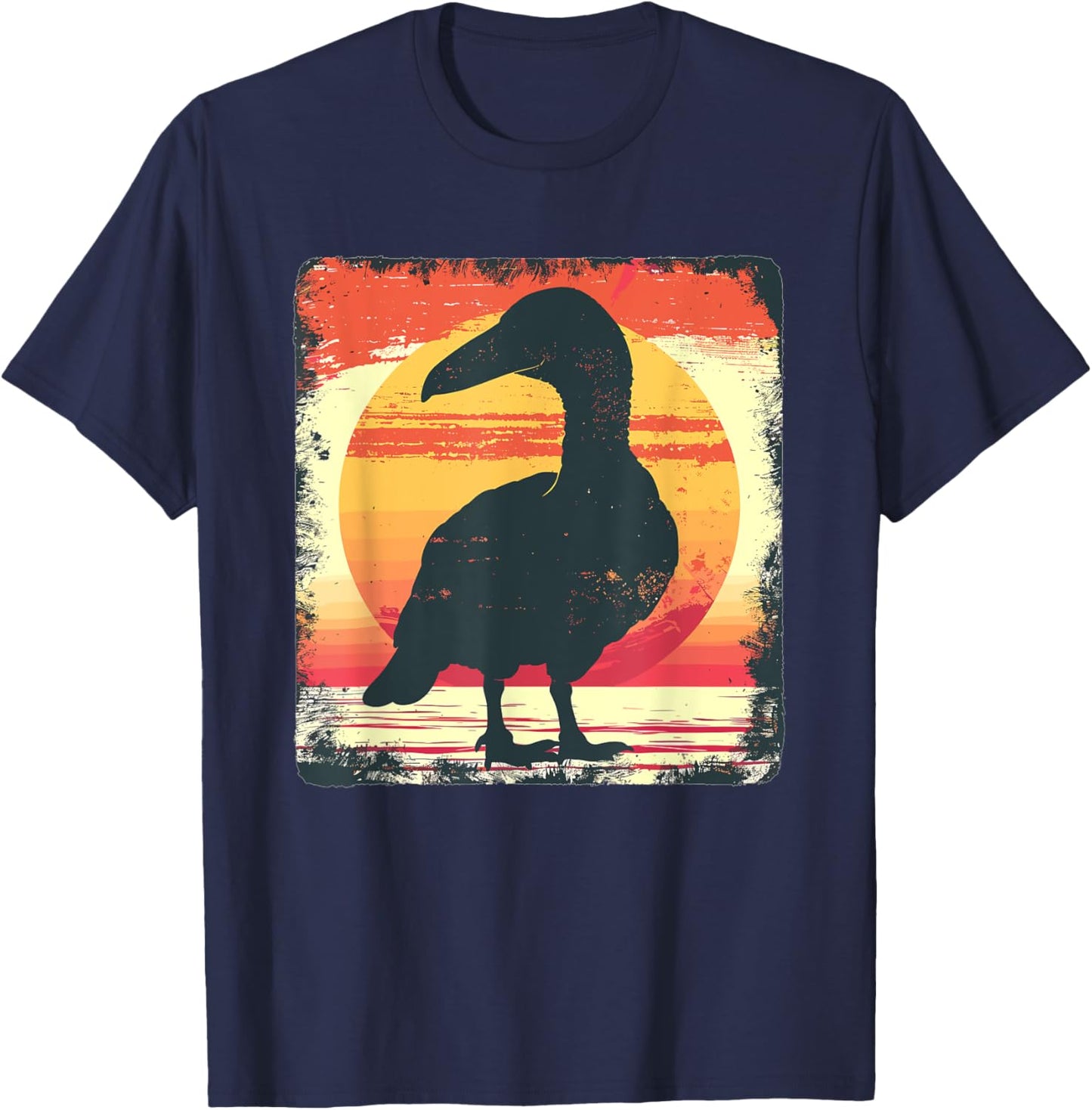 Retro Sunset Dodo Bird T-Shirt - T-Shirt | Navy