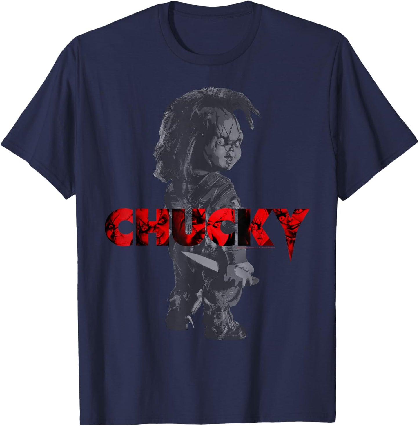 Child's Play Chucky Red Accent Logo Small T-Shirt - T-Shirt | Navy