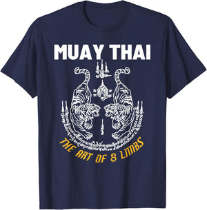 The Art Of 8 Limbs Muay Thai Martial Art Sak Yant Twin Tiger T-Shirt - T-Shirt | Navy