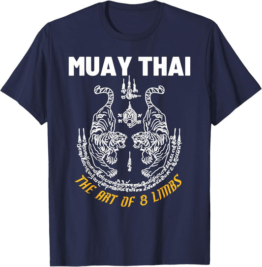 The Art Of 8 Limbs Muay Thai Martial Art Sak Yant Twin Tiger T-Shirt - T-Shirt | Navy
