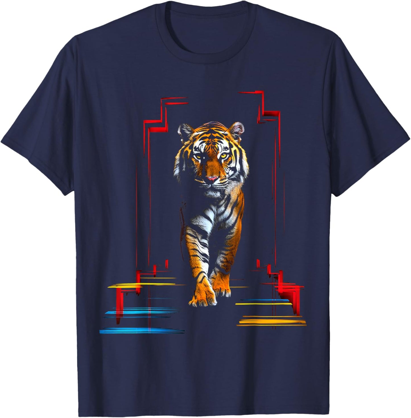 Tiger Polygon Colorful Animal Art Abstract Graphic Tiger T-Shirt - T-Shirt | Navy