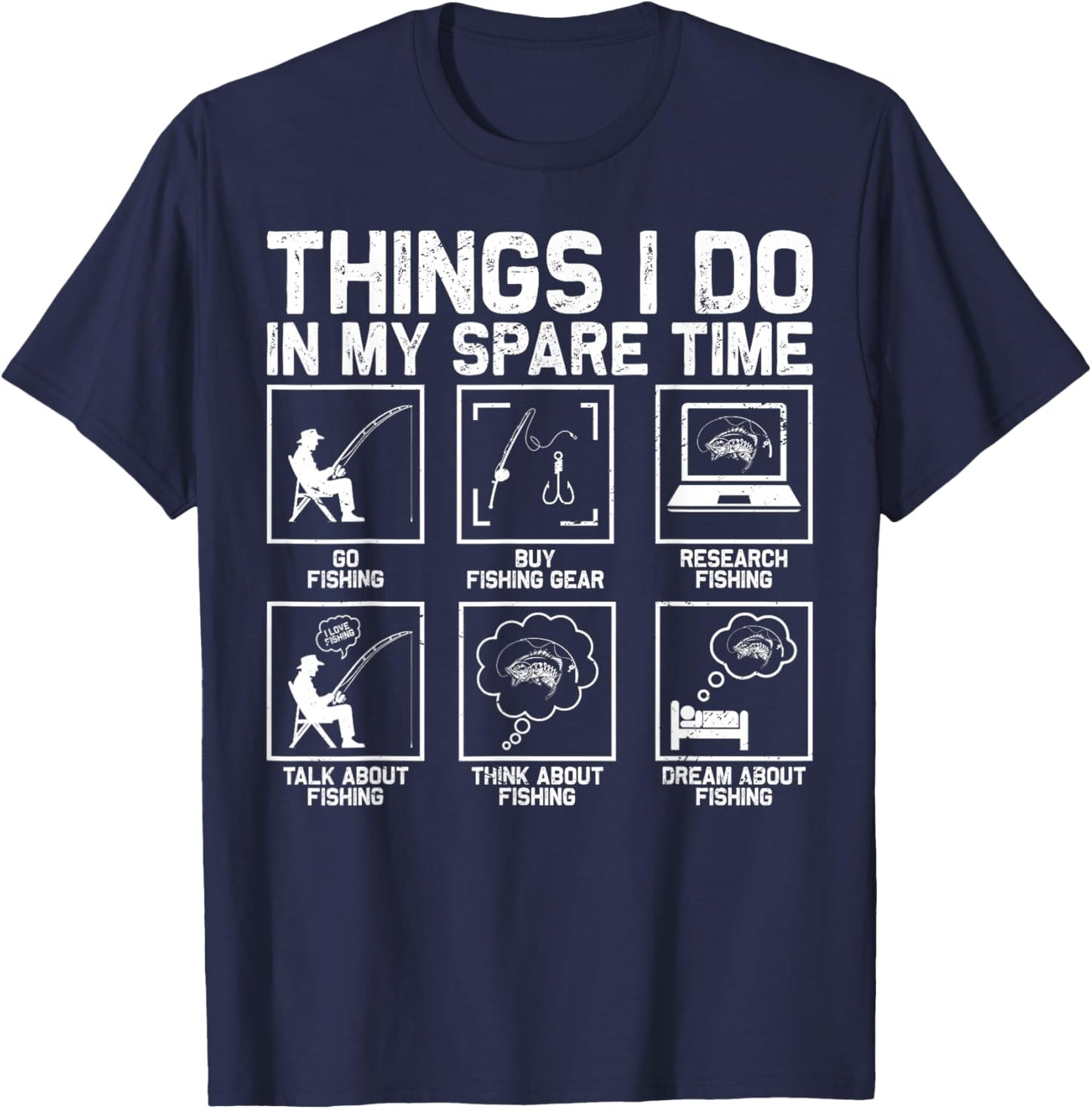 Funny Fishing Bass Fish Dad Men Reel Cool Fishing Lover T-Shirt - T-Shirt | Navy