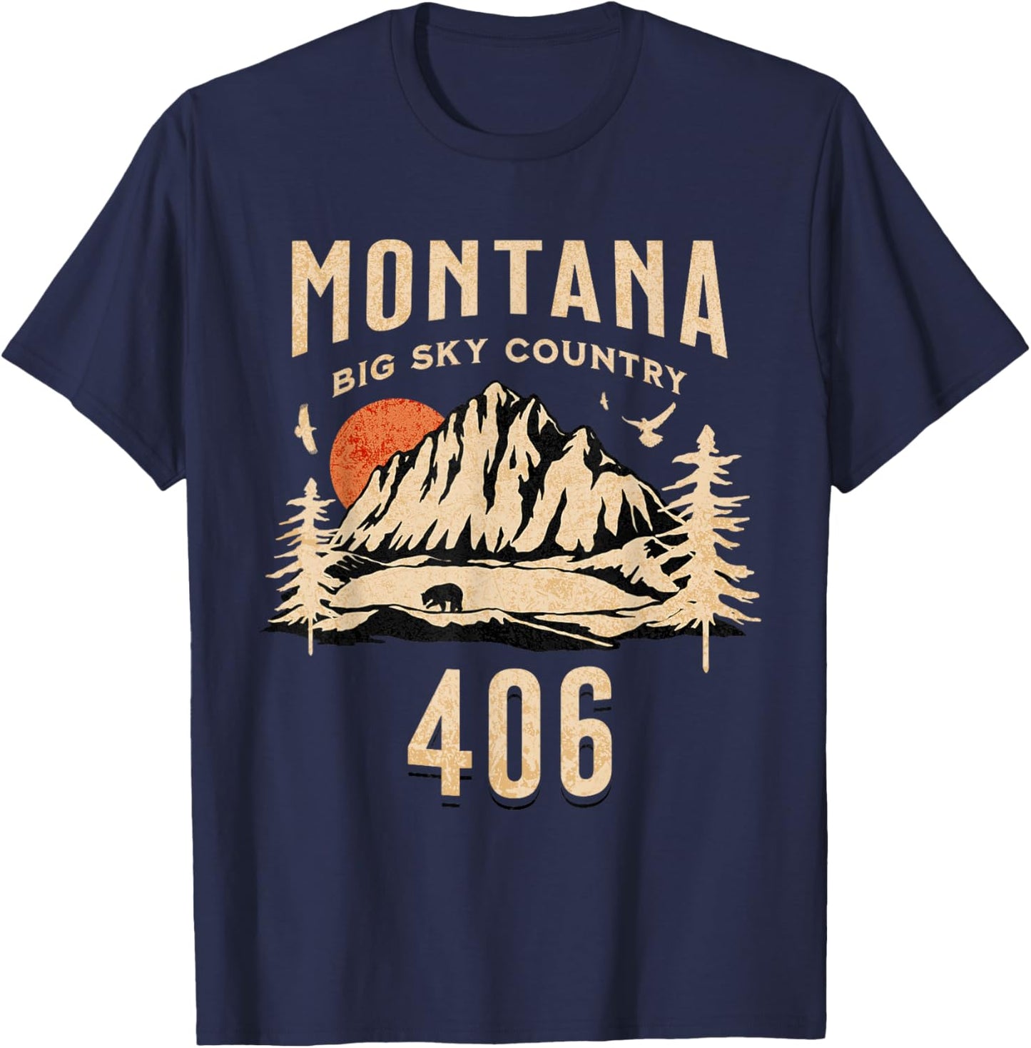 406 Montana Area Code, Big Sky Country, Montana Outdoors T-Shirt - T-Shirt | Navy