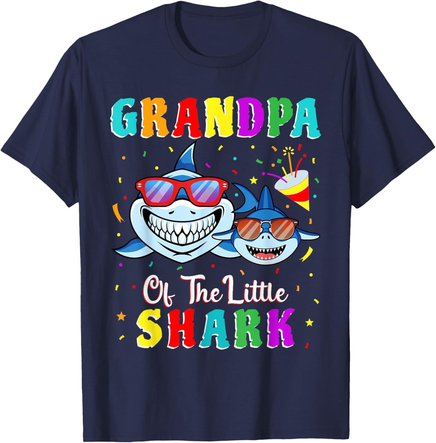 Grandpa Of The Little Shark Grandson Shark Birthday Party . T-Shirt - T-Shirt | Navy