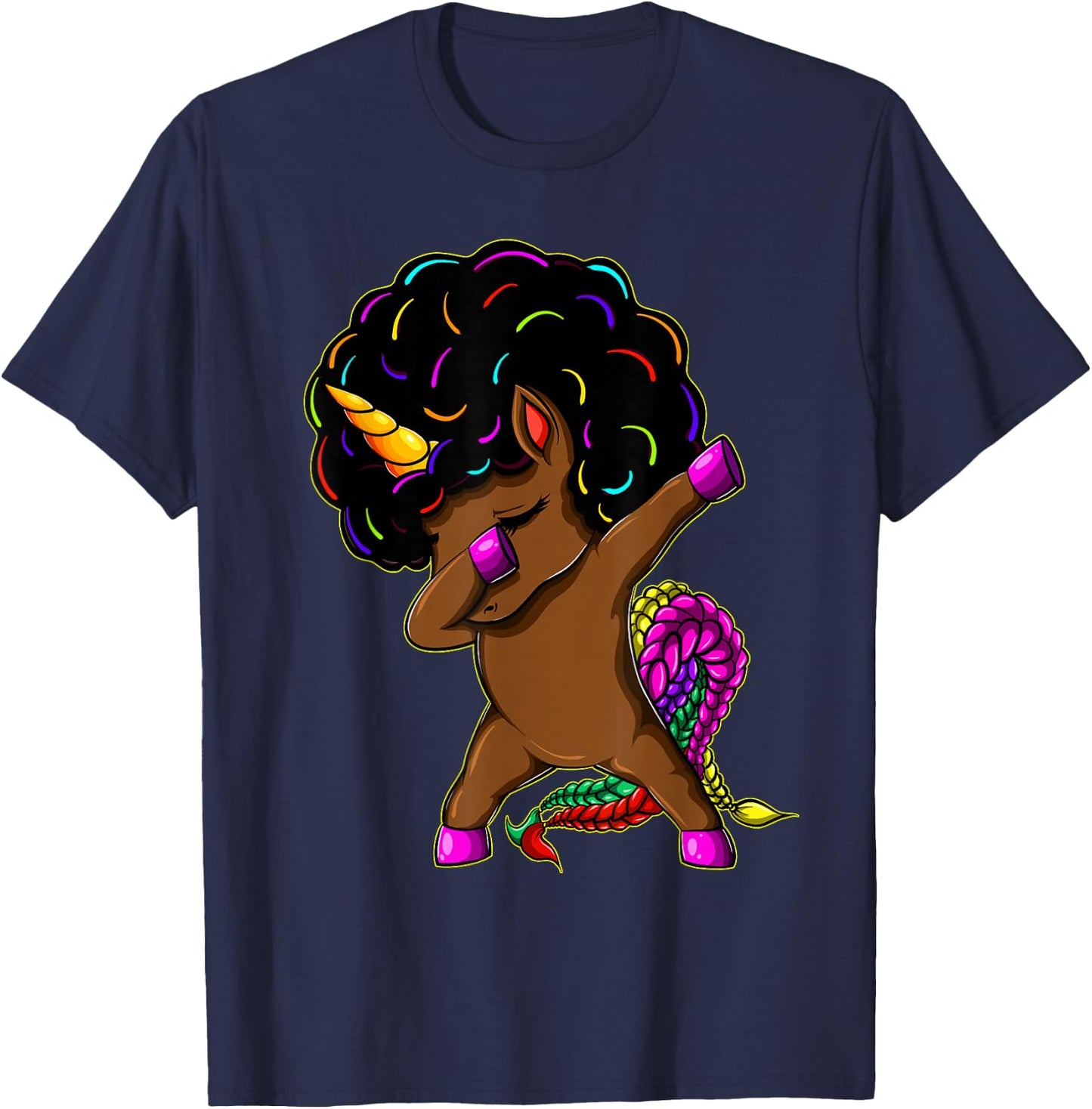 Dabbing Unicorn Afro Natural Hair Black Girl Unicorn T-Shirt - T-Shirt | Navy