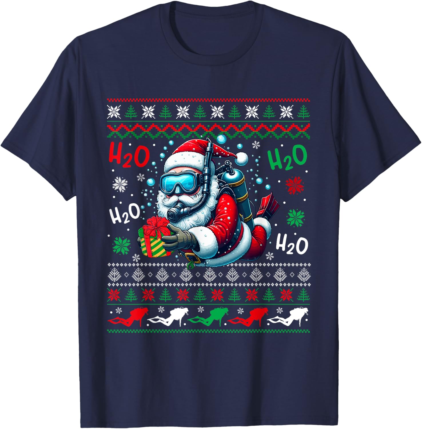Christmas Sweater Santa Scuba Diving Scuba Diver Lover T-Shirt - T-Shirt | Navy