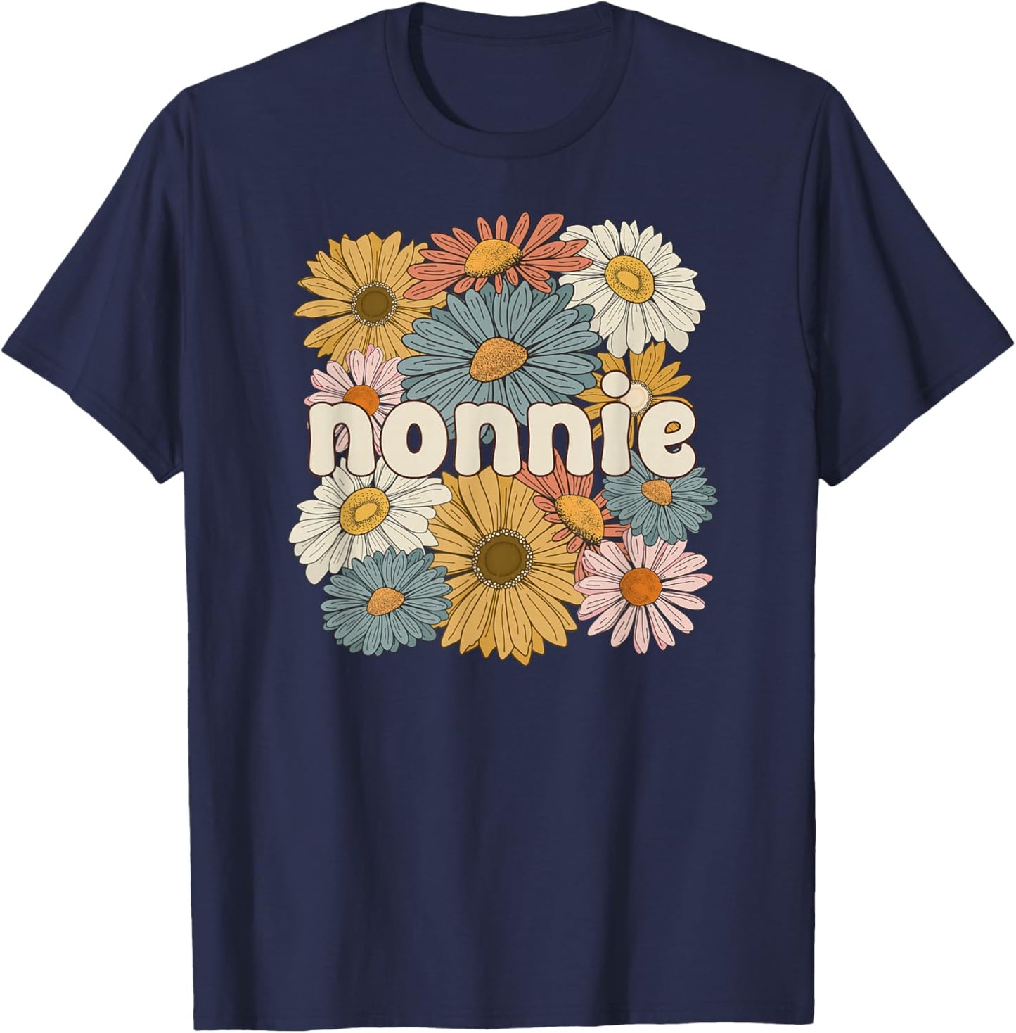 Groovy Nonnie Grandmother Flowers Nonnie Grandma T-Shirt - T-Shirt | Navy