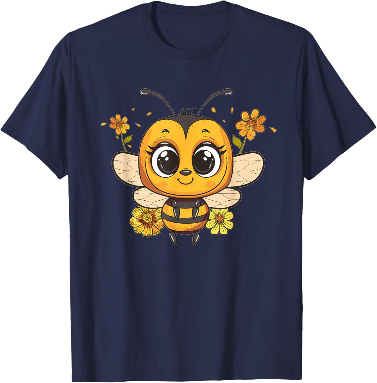 Cute Bee with Flowers I Kids Bee T-Shirt - T-Shirt | Navy
