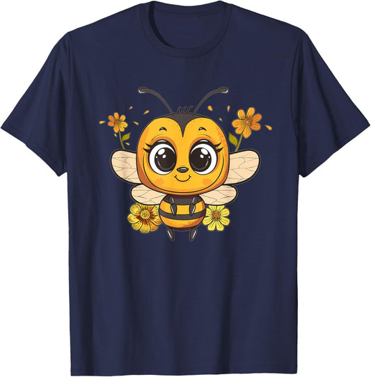 Cute Bee with Flowers I Kids Bee T-Shirt - T-Shirt | Navy